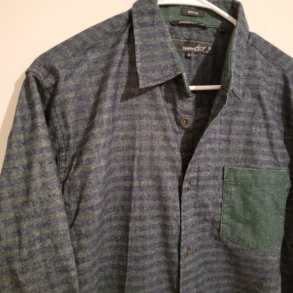 Mens Flannel Shirt Size Large Modern Slim Fit Striped Button Up - Picture 7 of 7